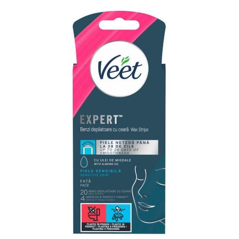 Veet Expert Ταινίες Αποτρίχωσης για το Πρόσωπο για Ευαίσθητες Επιδερμίδες 20τμχ ΑΠΟΤΡΙΧΩΣΗ